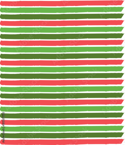 Patrón repetitivo de rayas horizontales en colores verde y rojo de navidad, textura de pincelada dibujada a mano