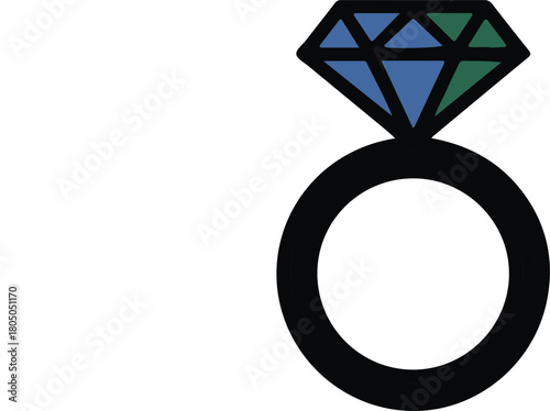 Engagement Ring Illustration Blue and Green Gemstone with Black Ring Setting