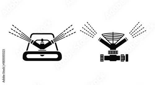 Black and white illustration of two different garden or agricultural sprayers