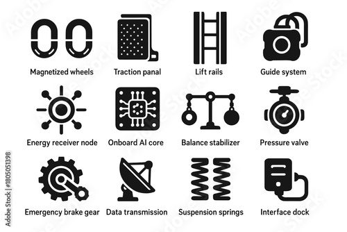 Rails receiver stabilizer panel climber onboard icon balance magnetized vector tech lift