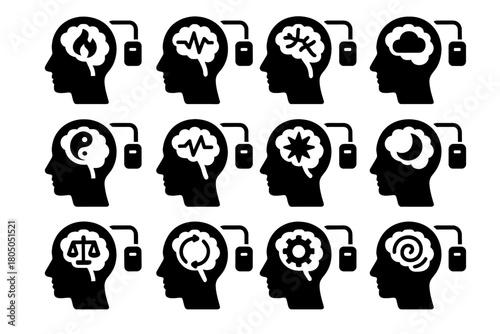 Emotion therapeutic implants reducer icon node loop cognitive sleep pain vector neuro