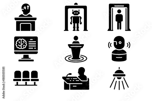 Desk court vector futuristic hologram witness system entry bailiff icons ai icon