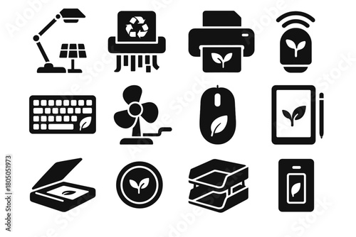 Office tray smart desk digital vector eco recycled friendly switch keyboard icon