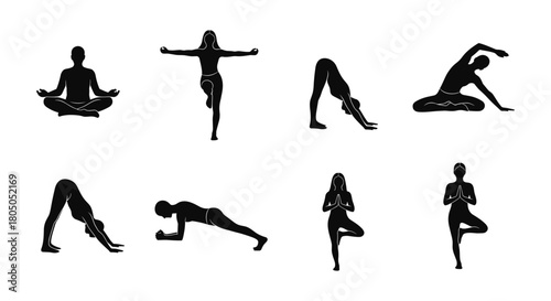 Silhouette yoga poses collection: elegant meditation and fitness designs