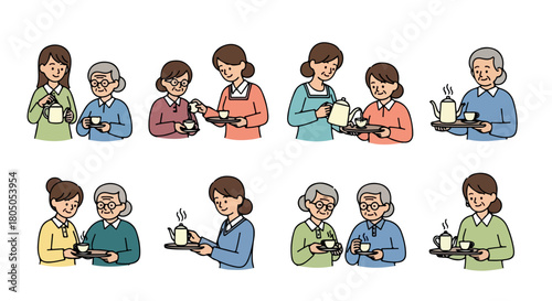 Elderly people enjoying tea and snacks together