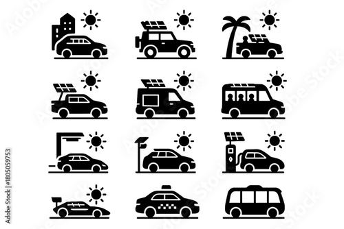 Shuttle delivery icon solar smart day vector highway driving vehicle icons race
