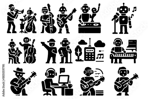 Music genre rock ambient synthwave fusion vector band icon ai generator digital