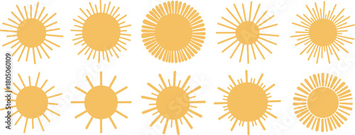 Bright vector set of yellow wheat ears collection for summer sunlight icon design