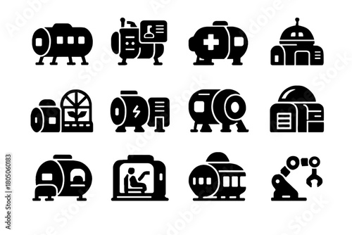 Room space vector lab recreation icon science hub module fitness docking habitat