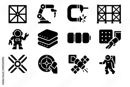 Habitat modules deployment space vector external layers robotic frame icons icon insulation