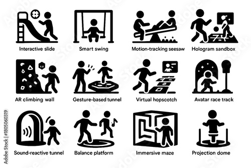 Interactive playground balance vector tunnel avatar ar track climbing hopscotch icon platform