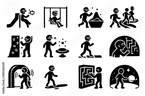 Smart race avatar vector ar interactive icons wall icon immersive tunnel playground