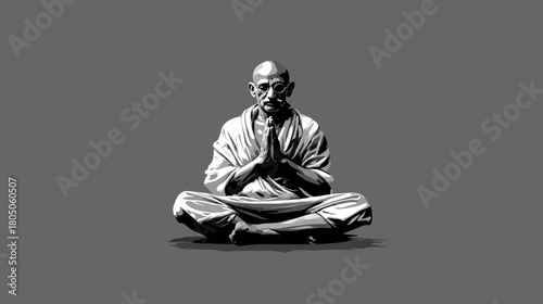 Man in traditional attire seated cross-legged, engaged in deep meditation or prayer, symbolizing peace and spiritual contemplation.