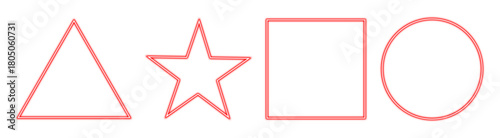 Neon red geometric shapes outline