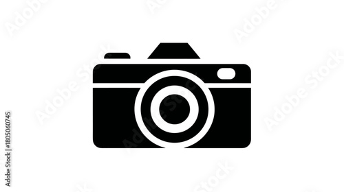 Black and white camera icon for photography, digital imaging, multimedia, and creative design applications