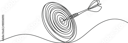 Continuous line drawing of dart hitting target successful business goals