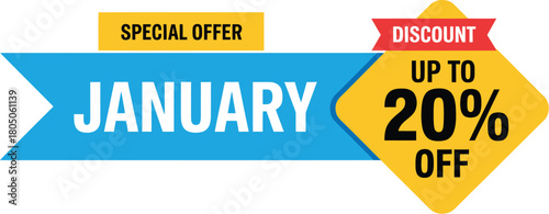 January special offer discount up to 20% off with vibrant graphic design elements