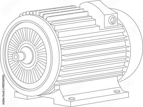 Outline of electric motor showing cooling fins and circular end design