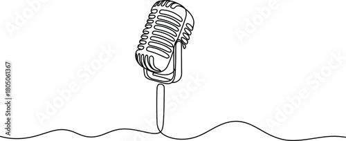 Retro Microphone in Continuous Line Drawing Style Great for Design