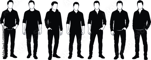 Diverse men standing in stylish outfits vector illustration silhouette design