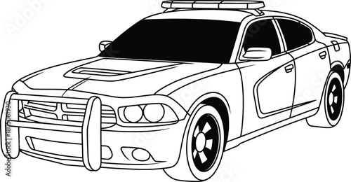 Police Car Illustration Outlined Law Enforcement Vehicle Security Patrol Service