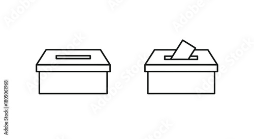 Simple illustration of two ballot boxes one empty and one with a ballot
