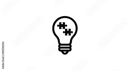 Lightbulb with Connected Puzzle Pieces Icon - Innovation, Problem Solving, Collaboration, and Creative Idea Generation
