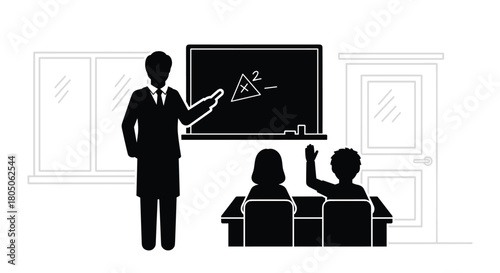 Inspiring teacher leading math lesson with eager students in classroom fostering knowledge and growth education in action learning environment, Generative AI.