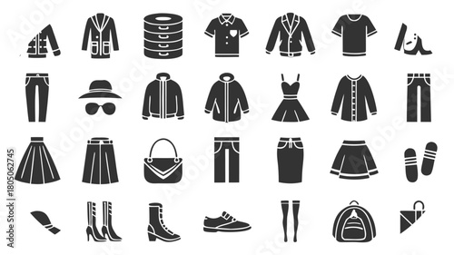 Dark Gray Silhouette Icons Of Various Clothing Items And Accessories fashion apparel