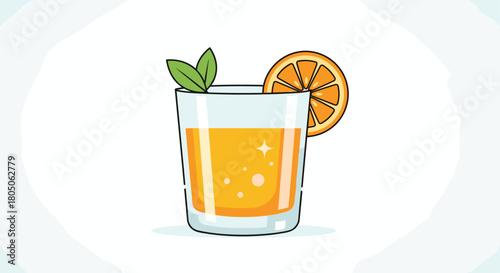 Refreshing orange juice cartoon with slice and mint for vibrant summer vibes perfect for healthy living campaigns and cheerful beverage promotions, Generative AI.