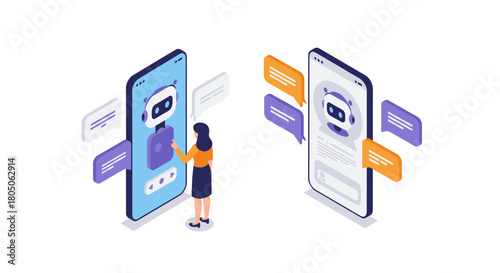 Isometric chatbot interaction with smartphone and user