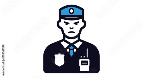 Serious policeman with stern expression and radio vector art for security authority or law enforcement themes in your projects, Generative AI.