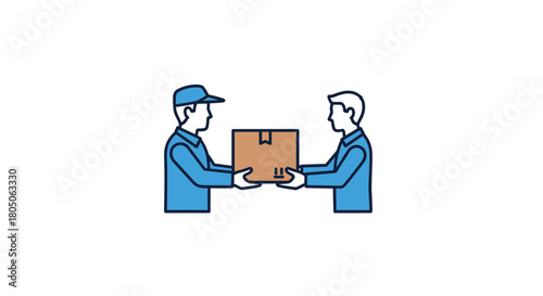 Seamless delivery service with friendly courier passing package to customer embodying trust and efficiency in a modern minimalist style, Generative AI.