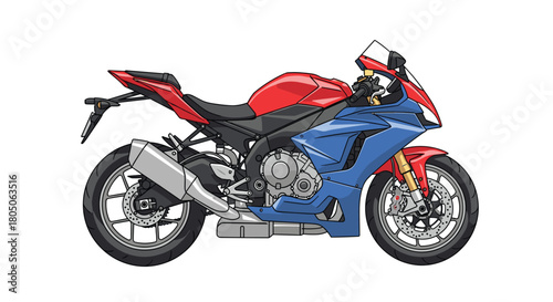 Vibrant red and blue sports motorcycle drawing ready for action showcasing speed and agility on the open road perfect for branding or promotional use, Generative AI.