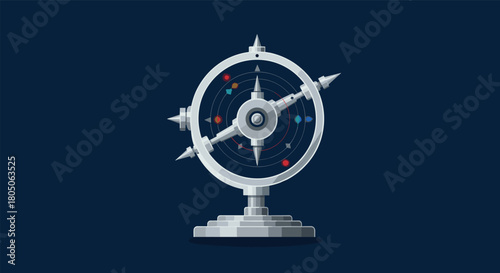 Futuristic compass on dark background with detailed orbital design
