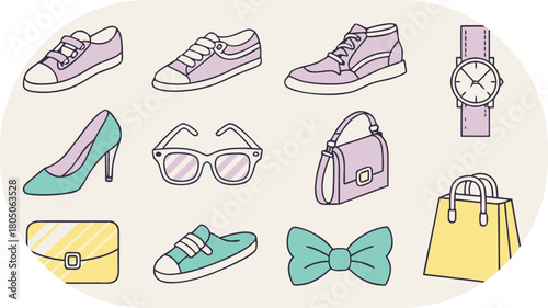 Fashion Accessories Collection With Shoes Handbags Glasses And Watch sneakers high heel