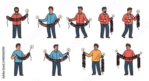 Men holding fireworks and sparklers celebration