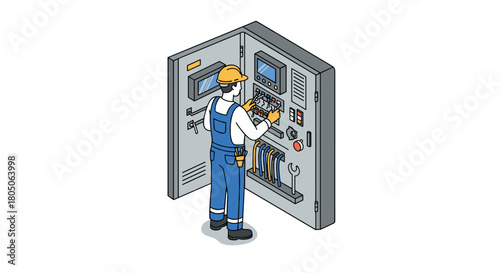 Technician operating control panel in industrial setting