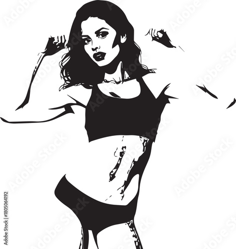 Vector illustration of a woman flexing her muscles