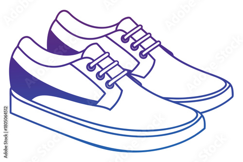 Gradient blue and purple line art illustration of two casual sneakers inside a circle shoes footwear