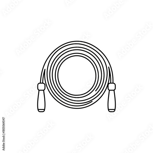Simple coiled jump rope with two handles, black outline illustration.