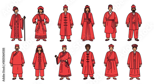 Traditional Chinese clothing set in red tones