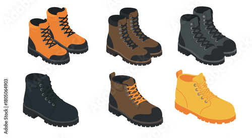 Variety of hiking boots in different colors and styles