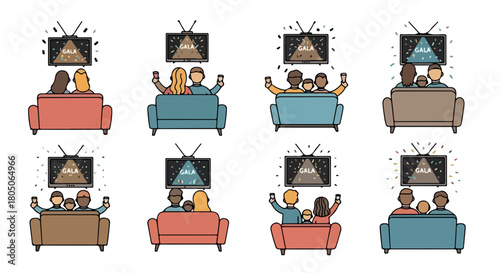 Families watching television together at home