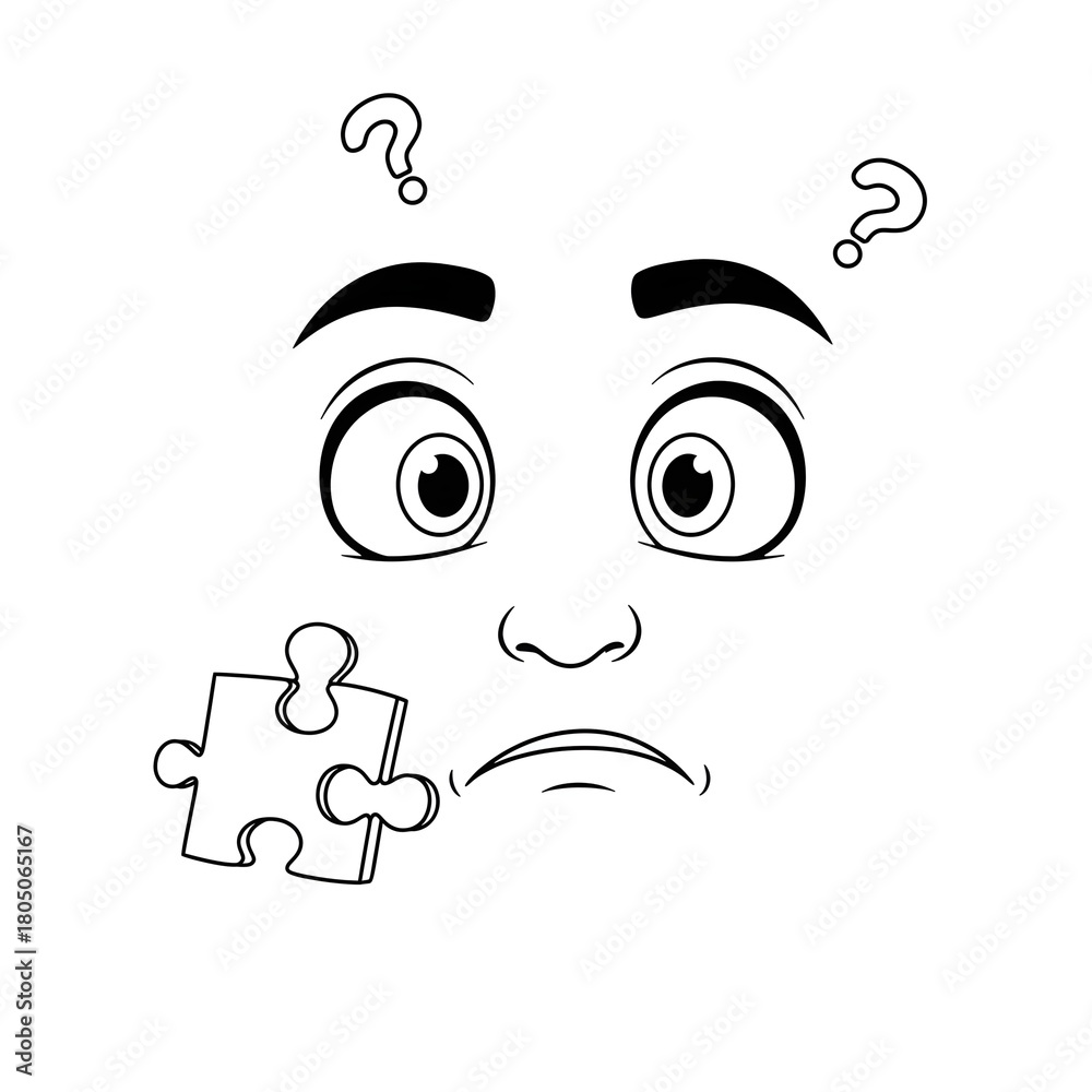 Fototapeta premium A puzzled face with a missing puzzle piece in a monochrome illustration