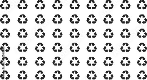Recycling symbol pattern, eco icon grid, sustainability graphic, black recycle arrows, environmental design, waste management sign, green concept illustration