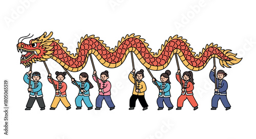 Dragon dance performance with people carrying it