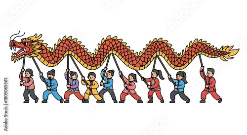 Dragon dance performance with transparent background