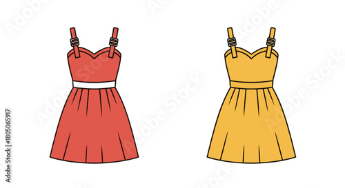 Two colorful summer dresses in red and yellow design , Adaptive & Modular Fashion icon set 