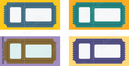 Colorful Vintage Ticket Template Set with Retro Coupon Shapes Perforated Edges Blank Labels for Events and Festivals